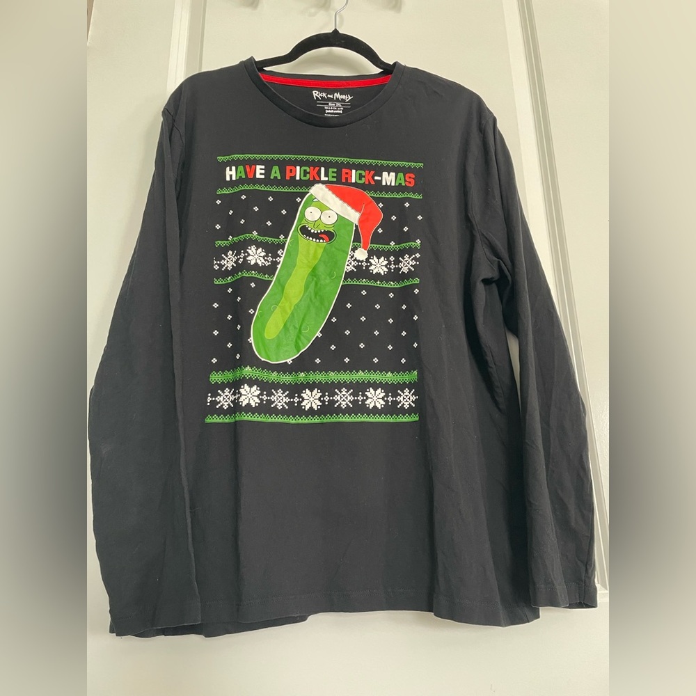 Rick and Morty Pickle Rick Christmas Long Sleeve Tee Mens XXL Black Cotton Funny - Picture 5 of 16